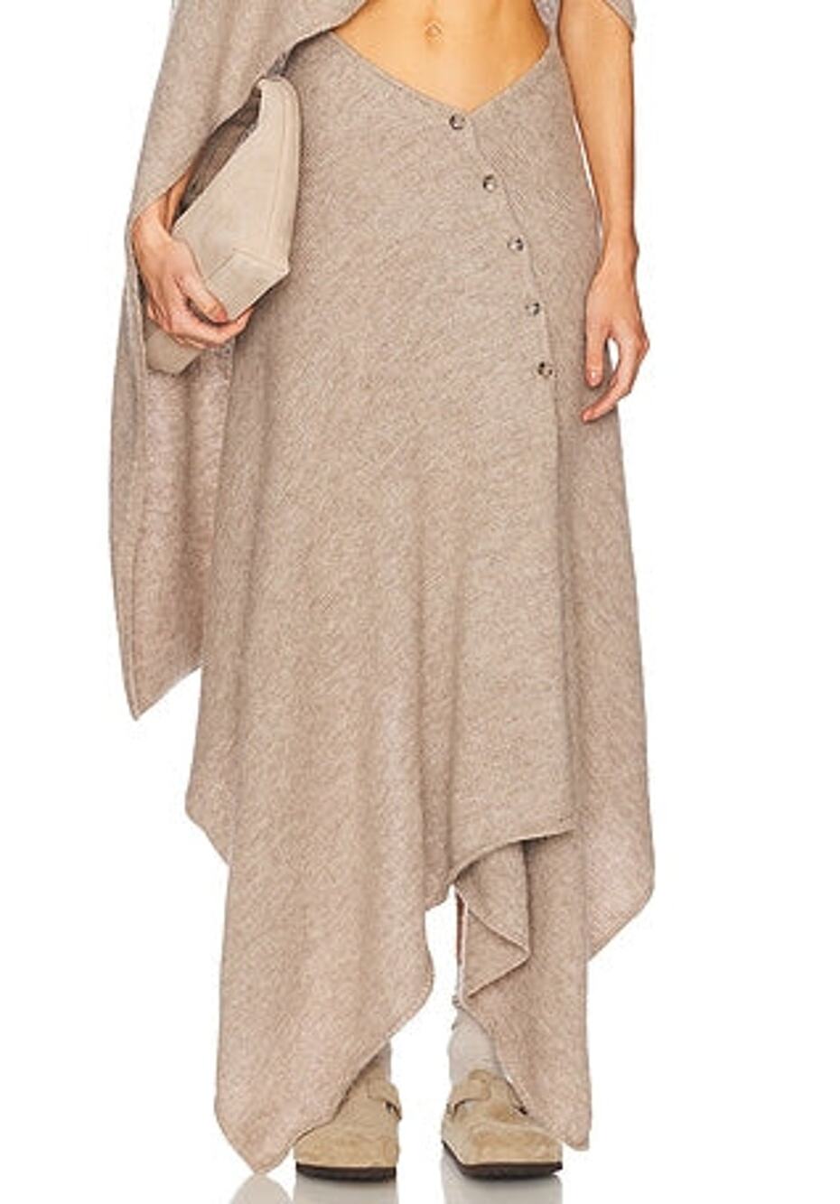 Helsa Lauren Midi Knit Skirt in Beige - XXS